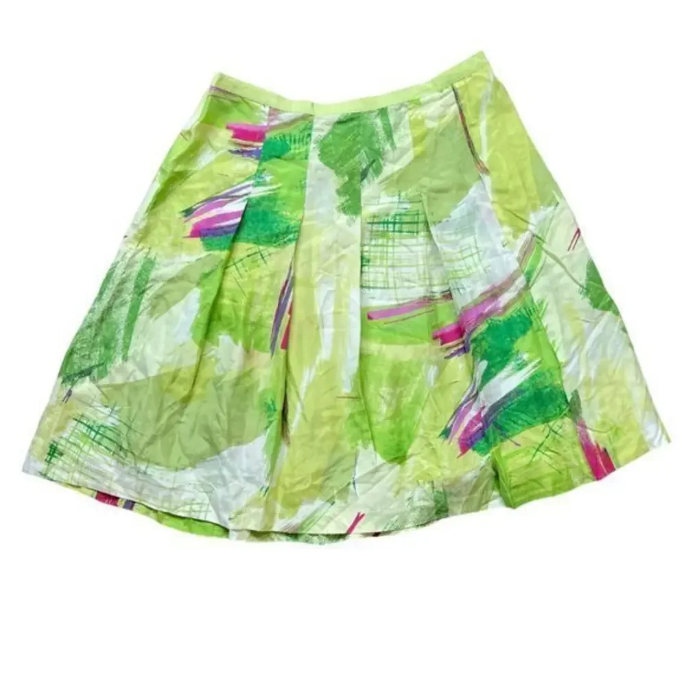 Melrose Women's Green, Pink 100% Silk Unlined Lightweight Pleated‎ Skirt Size 10